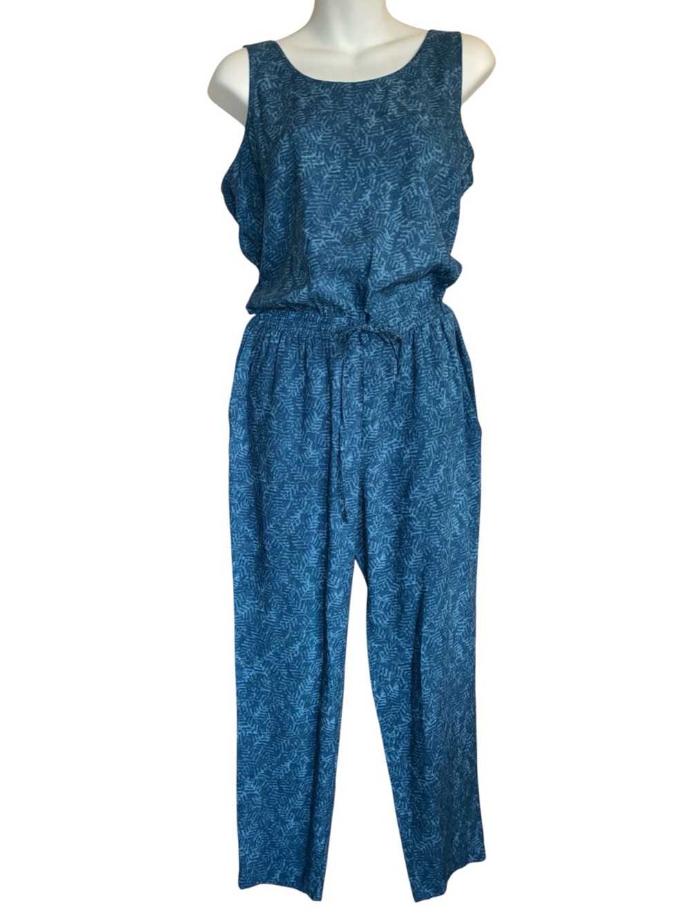 Ralph Lauren Chaps Denim jumpsuit women's S, Blue, drawstring, sleeveless. Euc